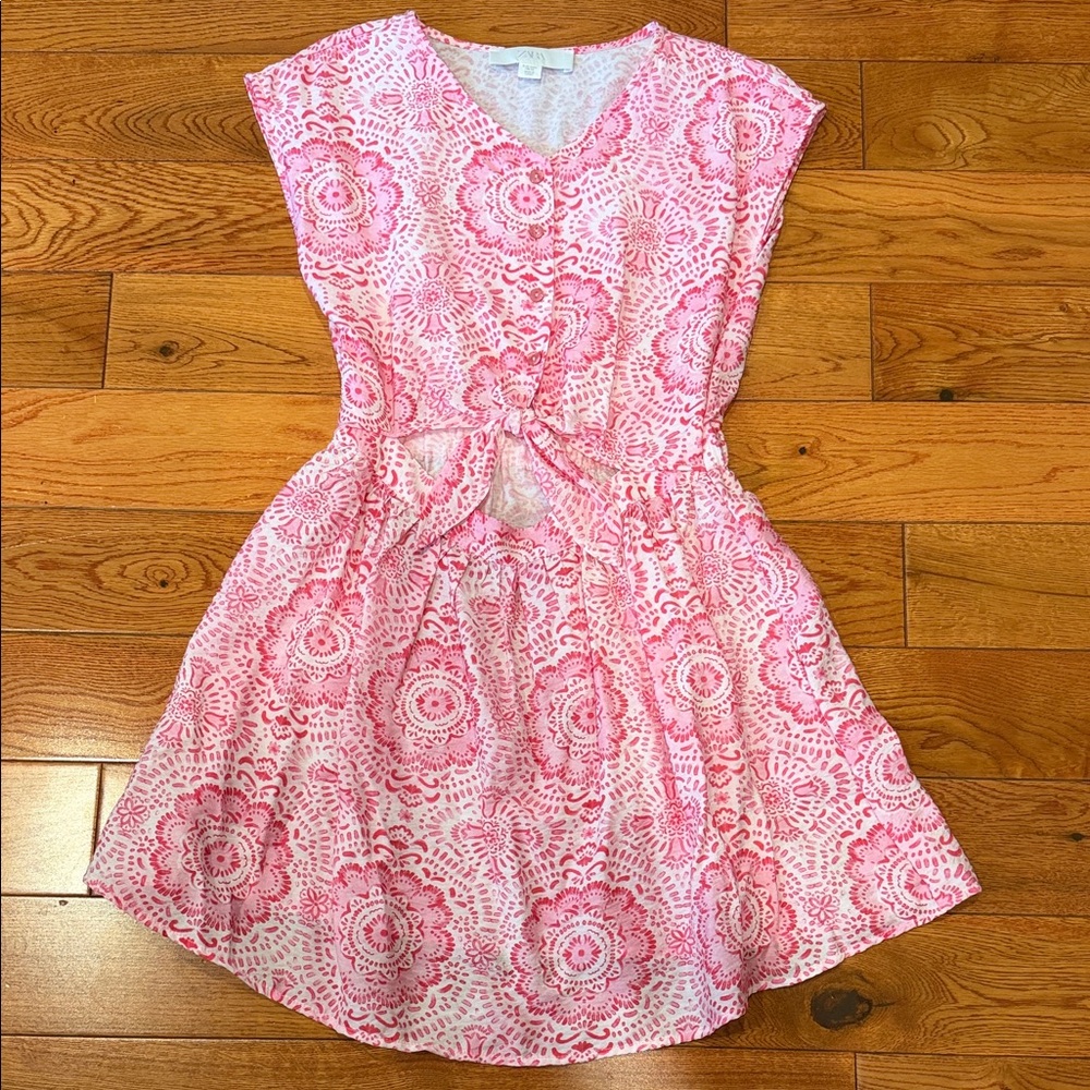 Zara Pink Patterned Kids Summer Sleeveless Dress Peekaboo Tummy